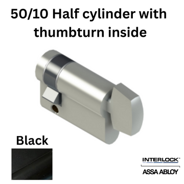 INTERLOCK Euro Profile Cylinder 50/10 Half cylinder with thumbturn inside - Black